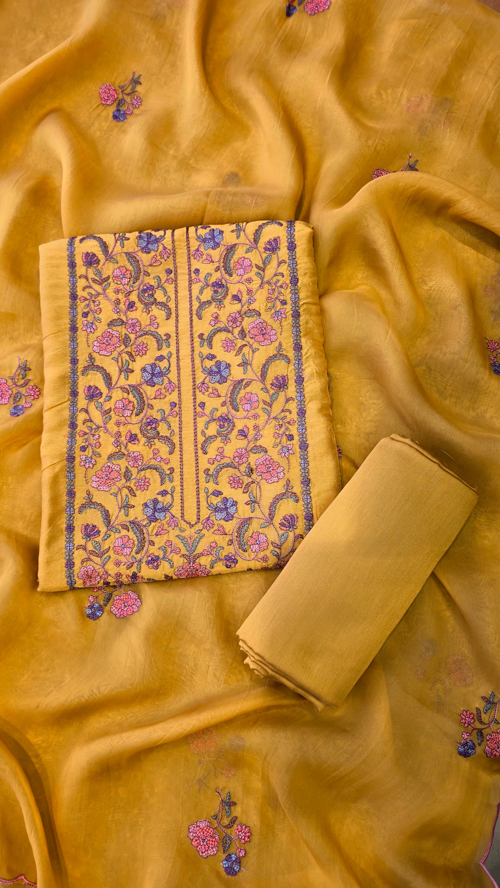 Musted yellow russian silk suit set