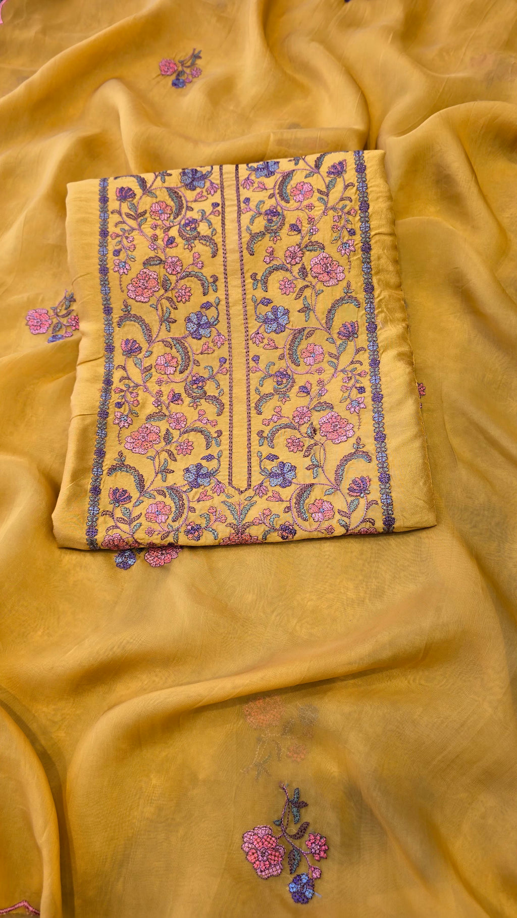 Musted yellow russian silk suit set