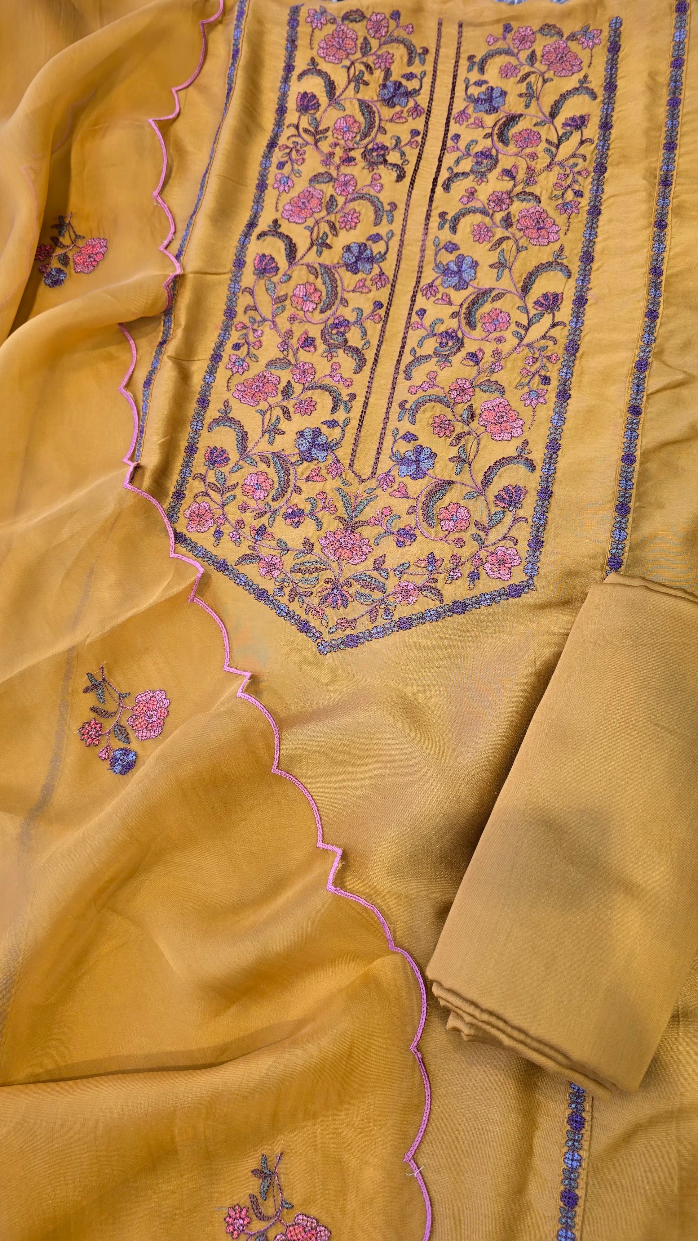 Musted yellow russian silk suit set