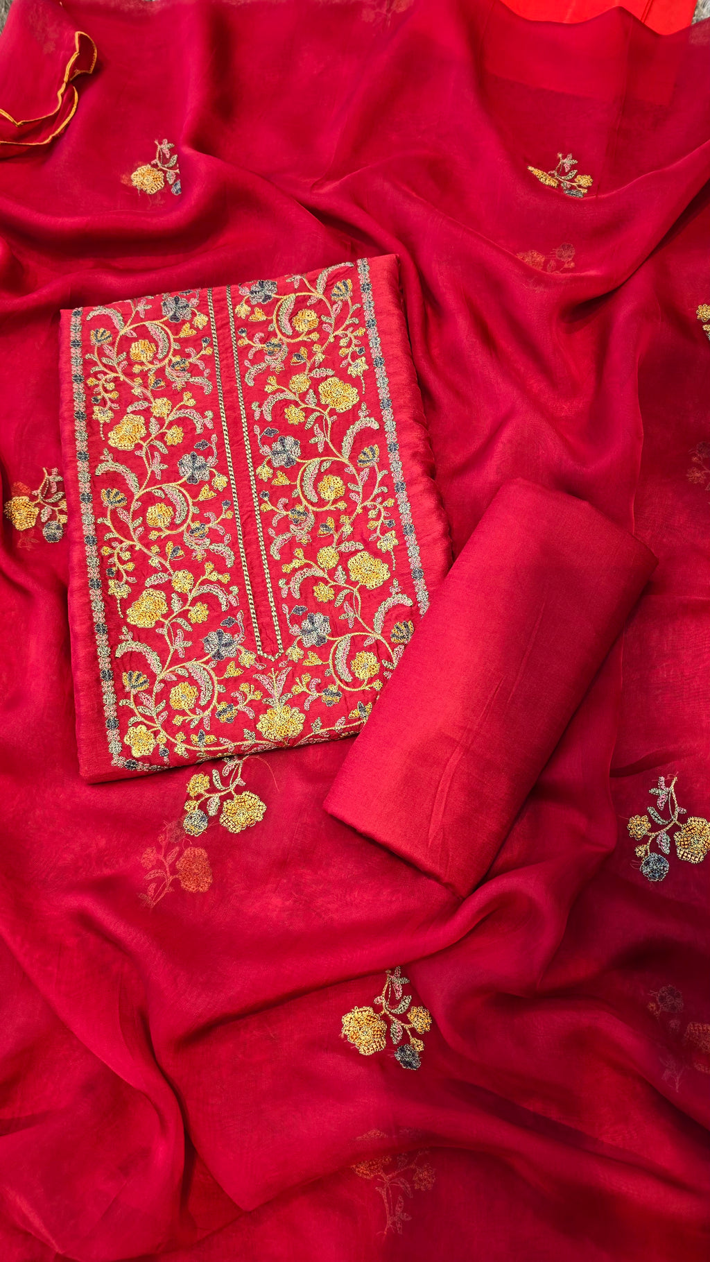 Red russian silk suit set