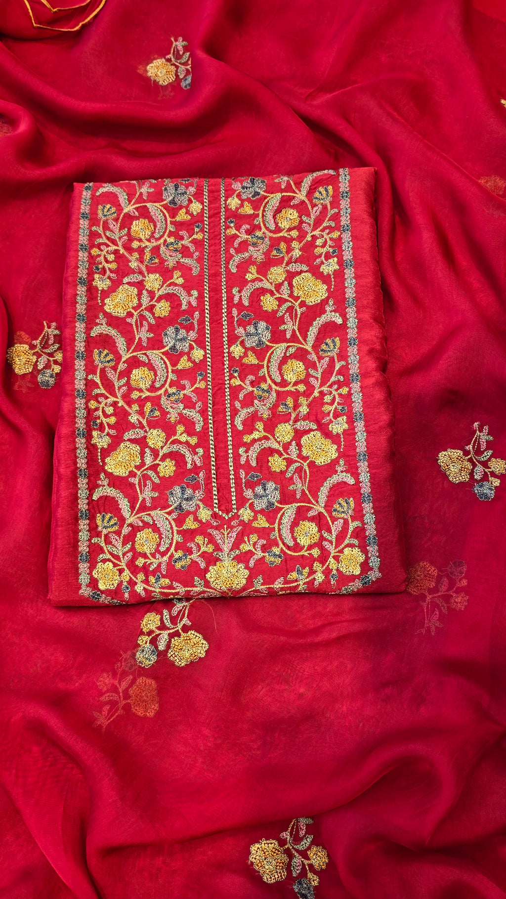 Red russian silk suit set