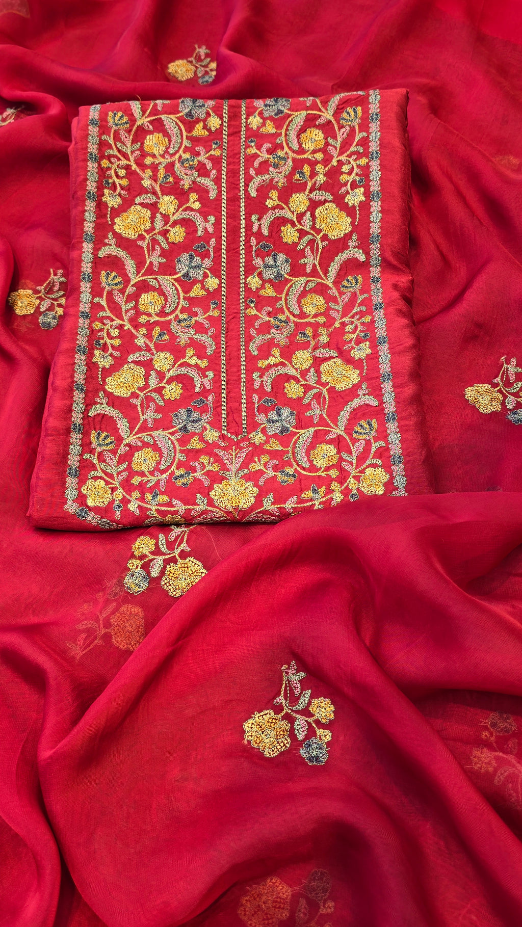 Red russian silk suit set