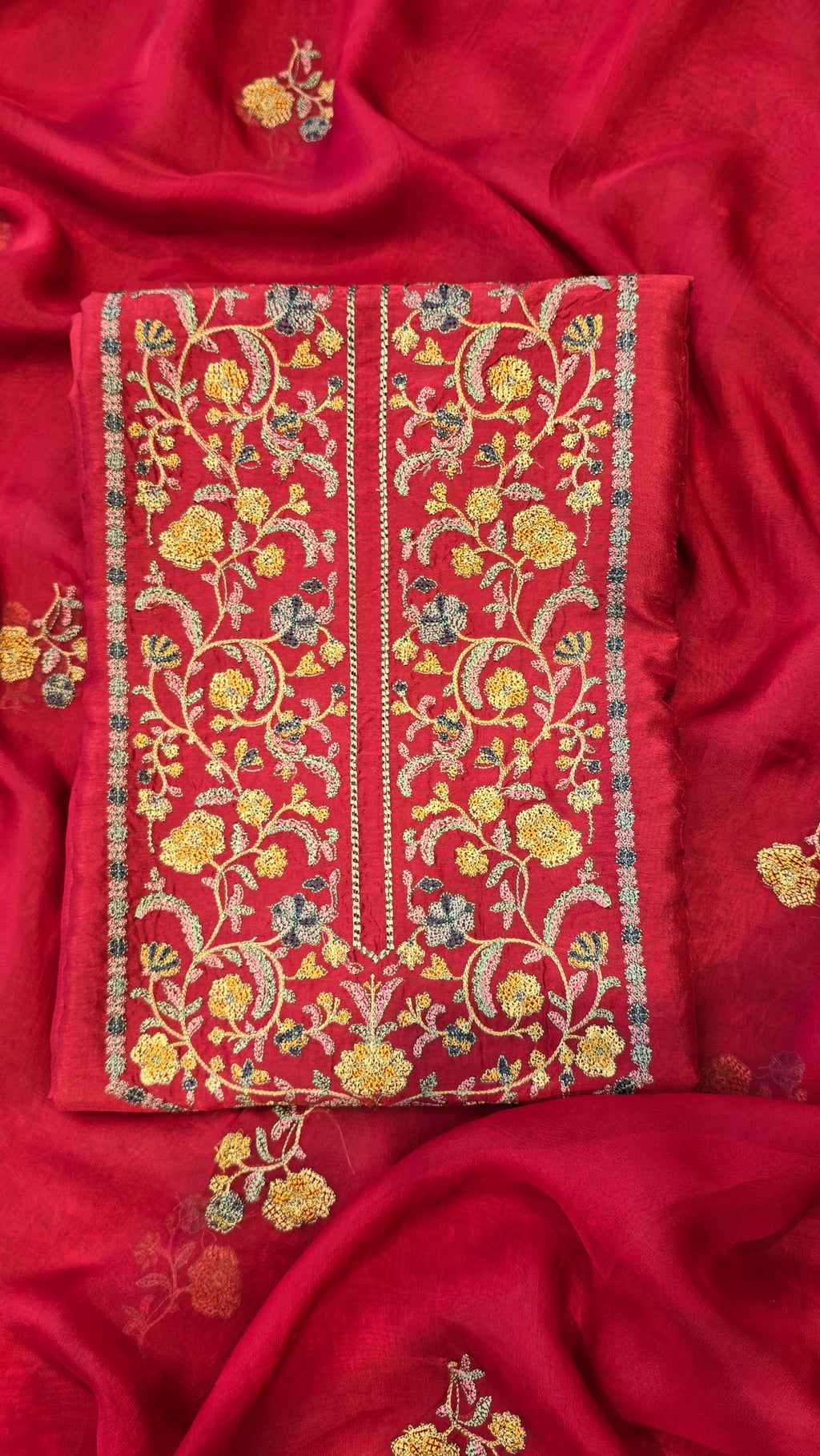 Red russian silk suit set