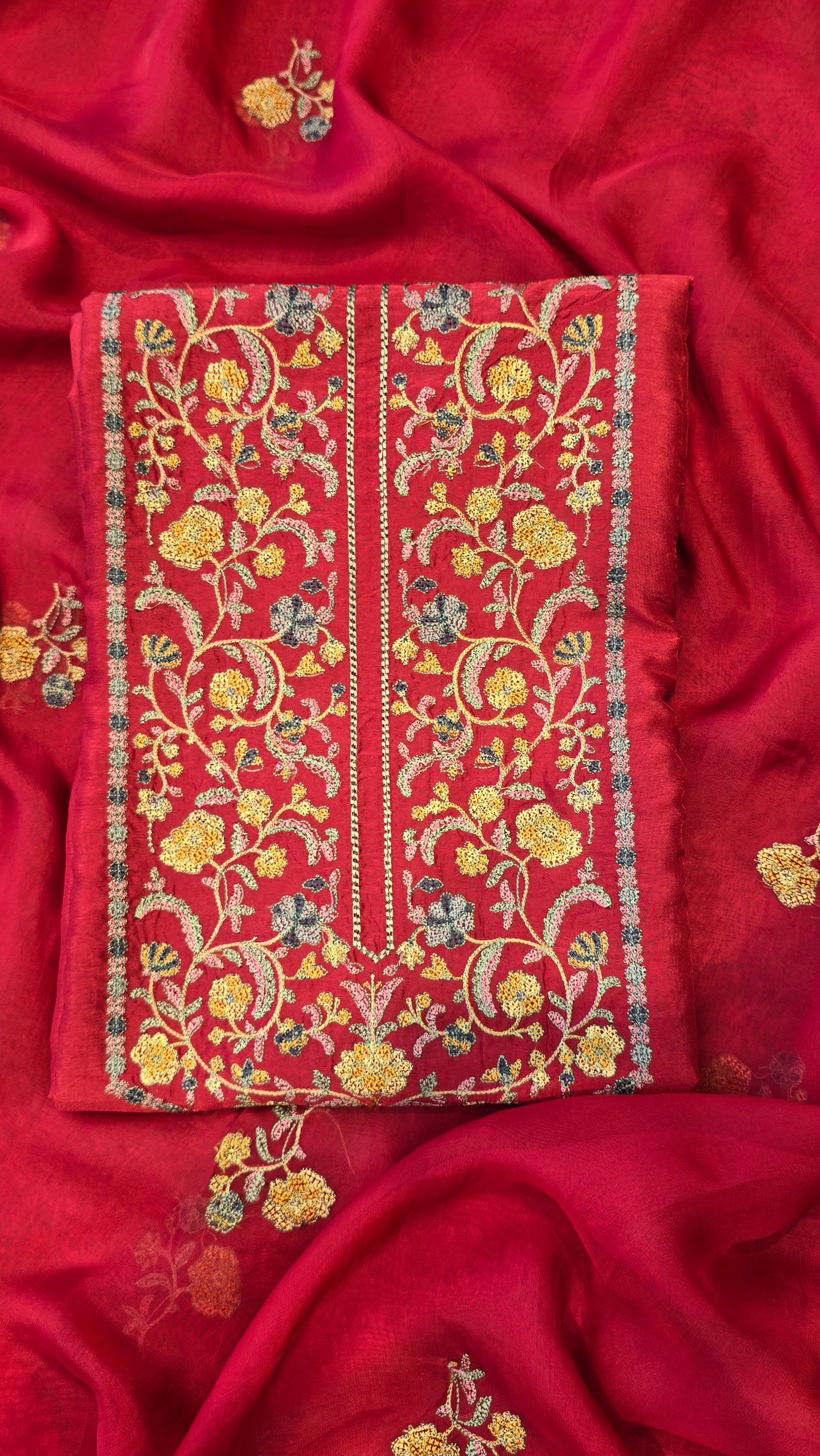Red russian silk suit set