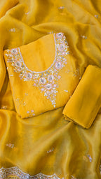 Yellow Pure Organza 3pc Suit Set