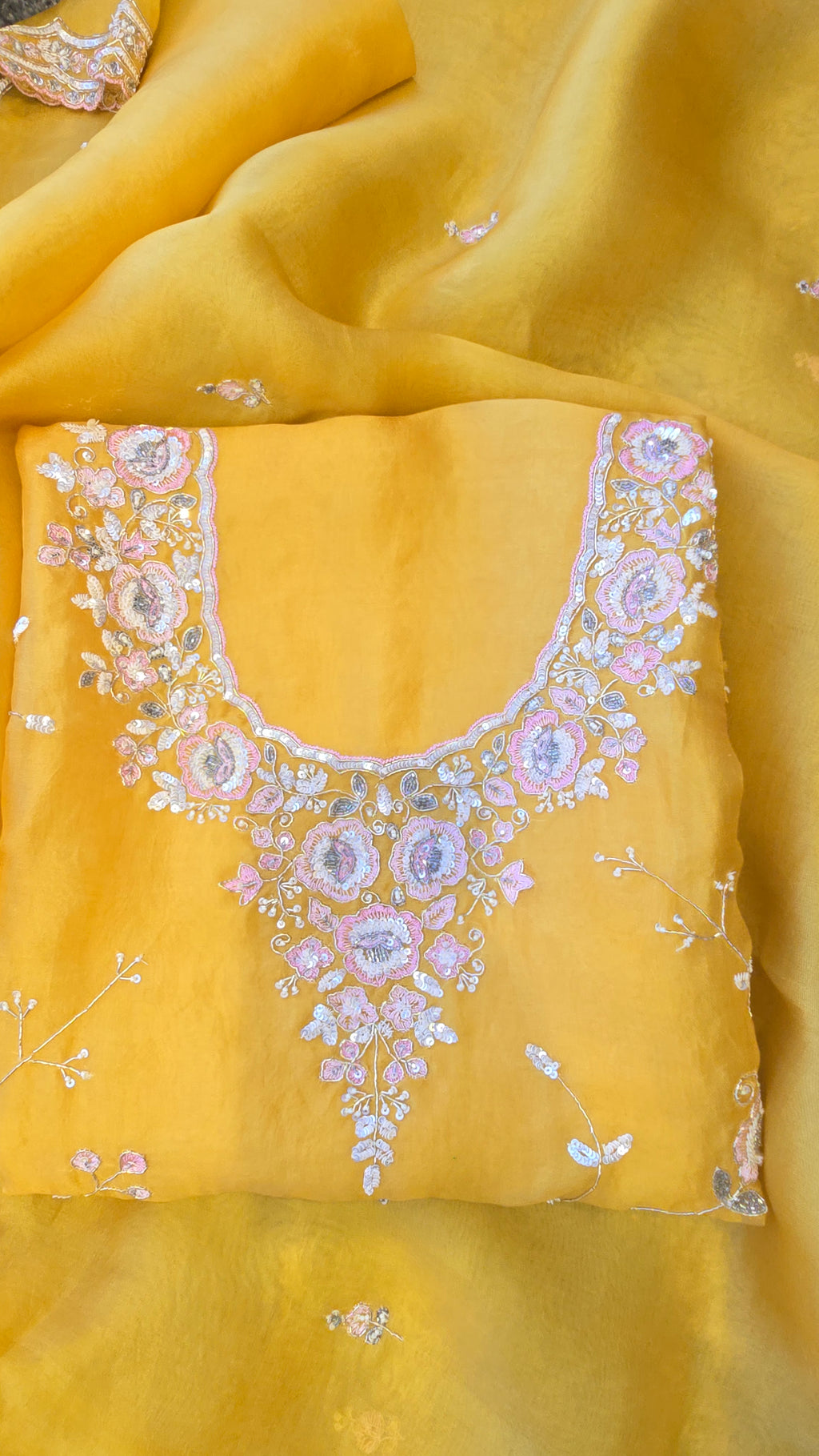 Yellow Pure Organza 3pc Suit Set