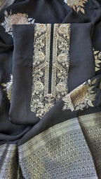 Night Black Jaquard silk 3pcs suit set