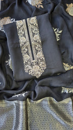 Night Black Jaquard silk 3pcs suit set