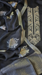 Night Black Jaquard silk 3pcs suit set