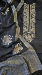 Night Black Jaquard silk 3pcs suit set