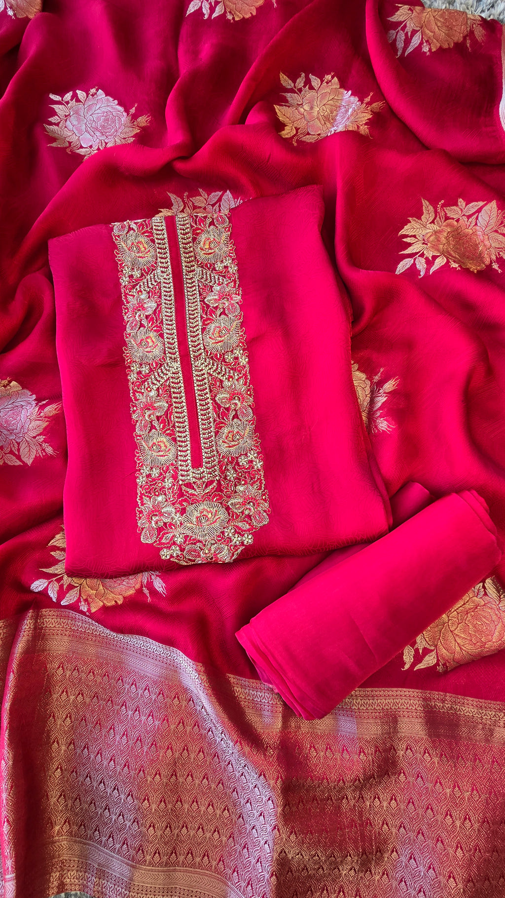 Fuchsia Pink Jaquard 3pcs suit set