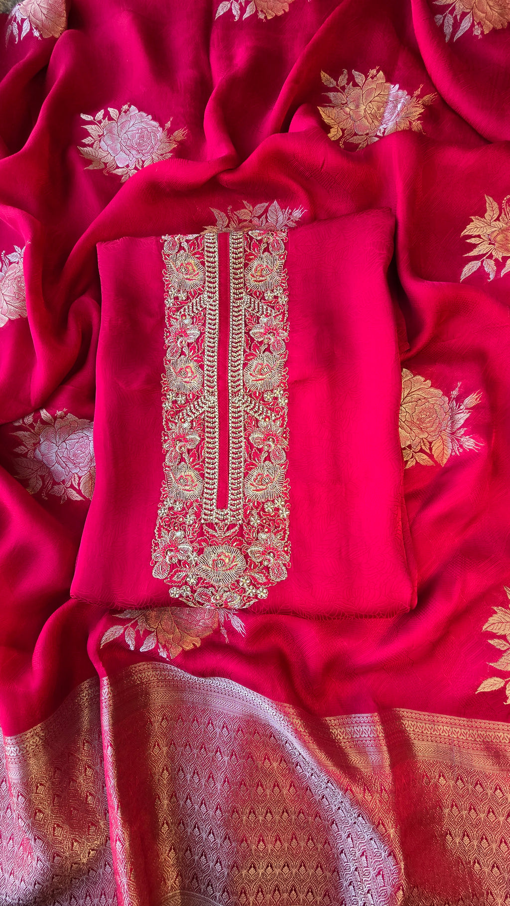 Fuchsia Pink Jaquard 3pcs suit set