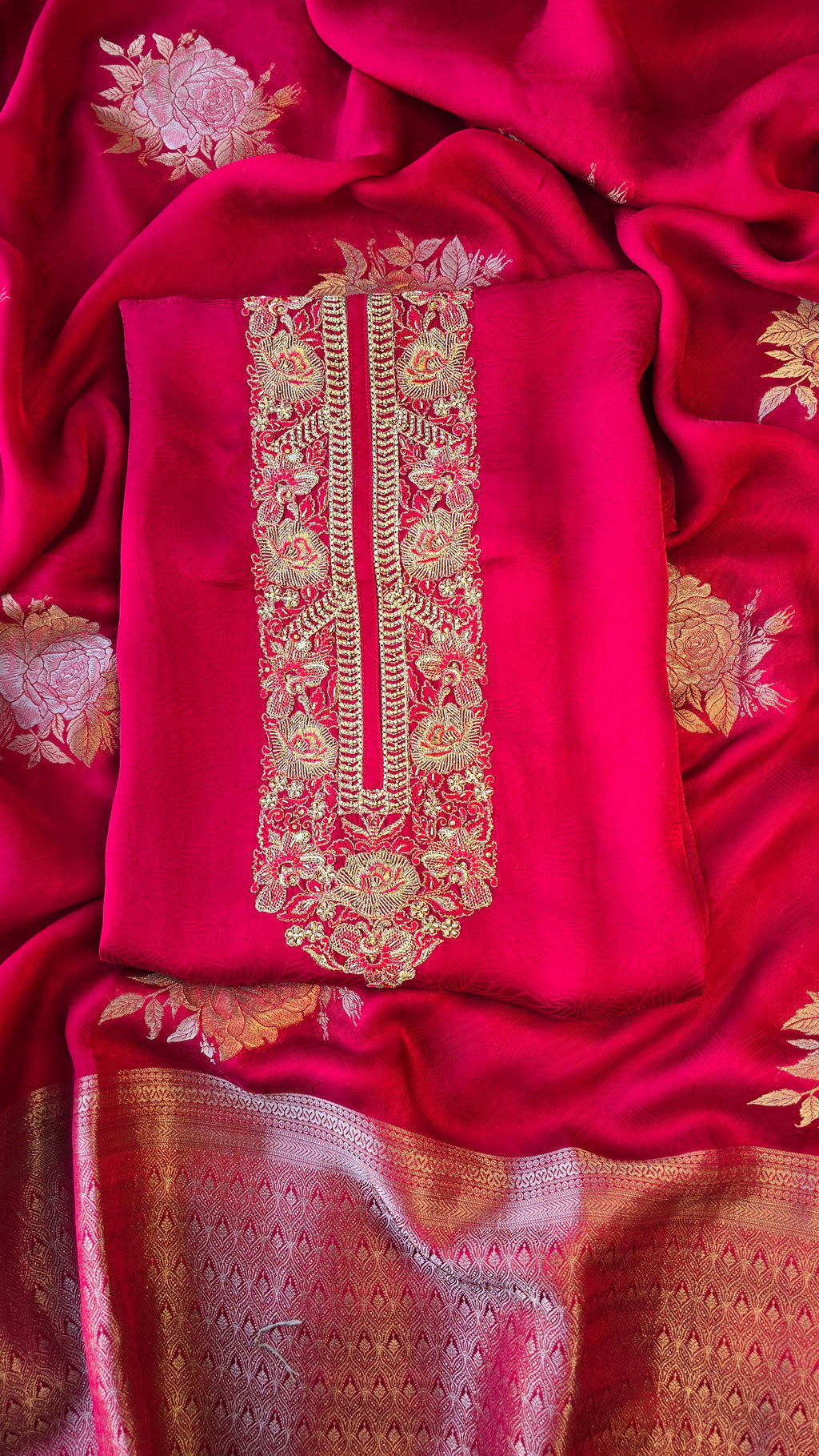 Fuchsia Pink Jaquard 3pcs suit set