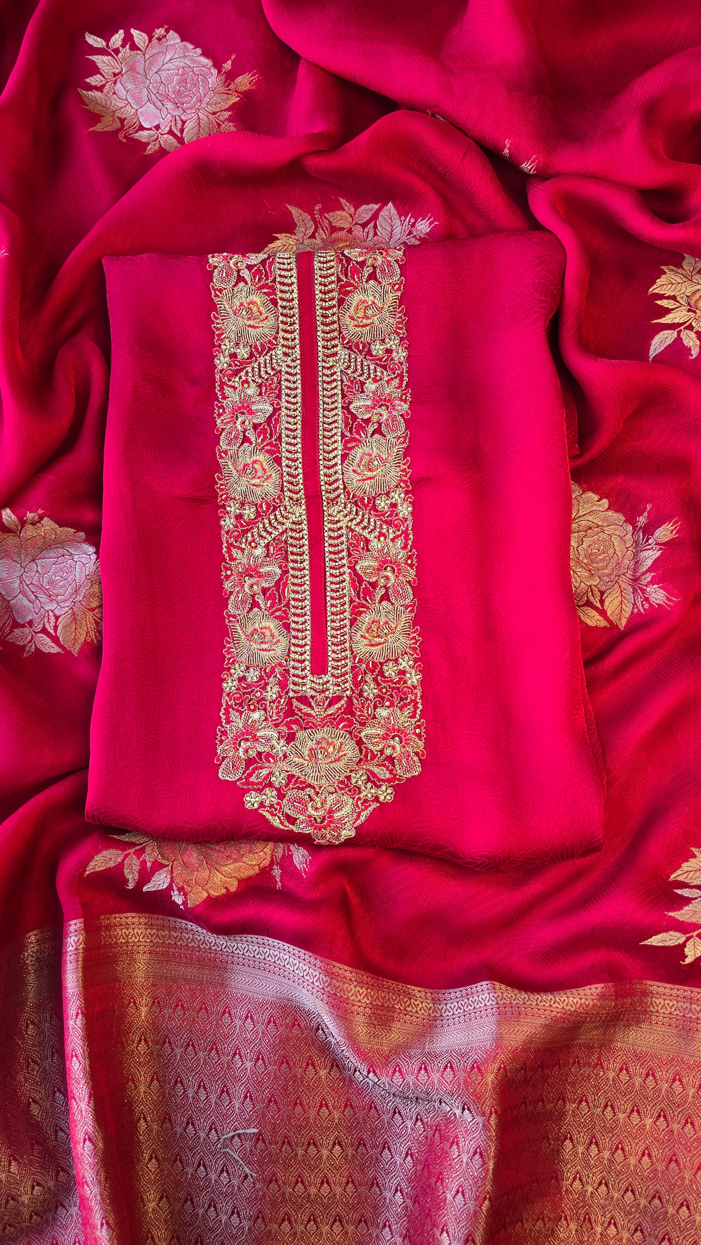 Fuchsia Pink Jaquard 3pcs suit set