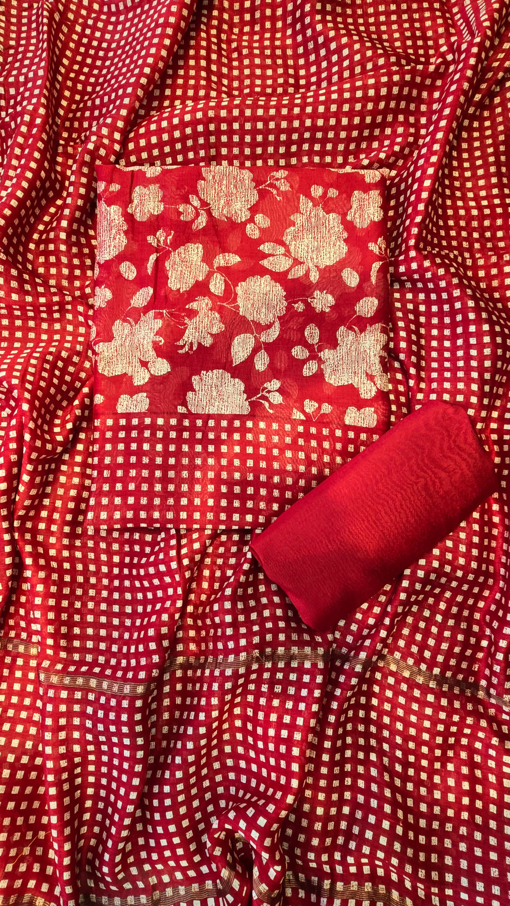 Red Maheswari Silk Suit Set