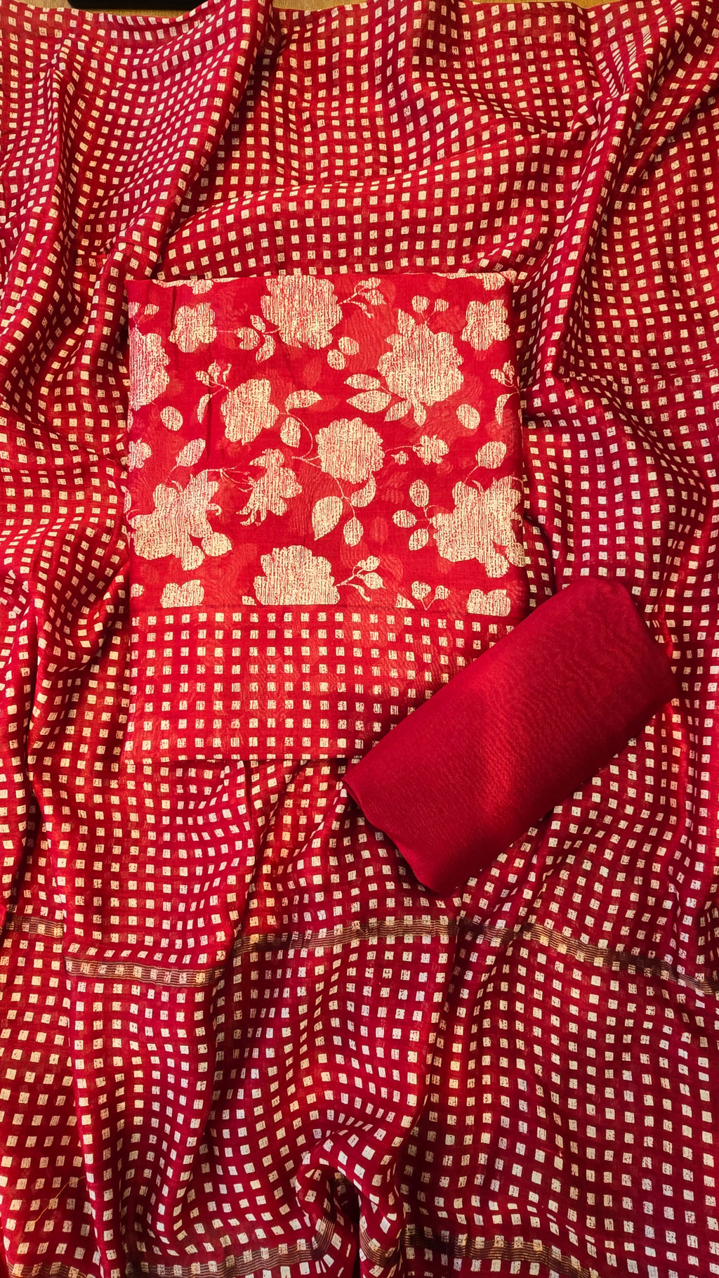 Red Maheswari Silk Suit Set