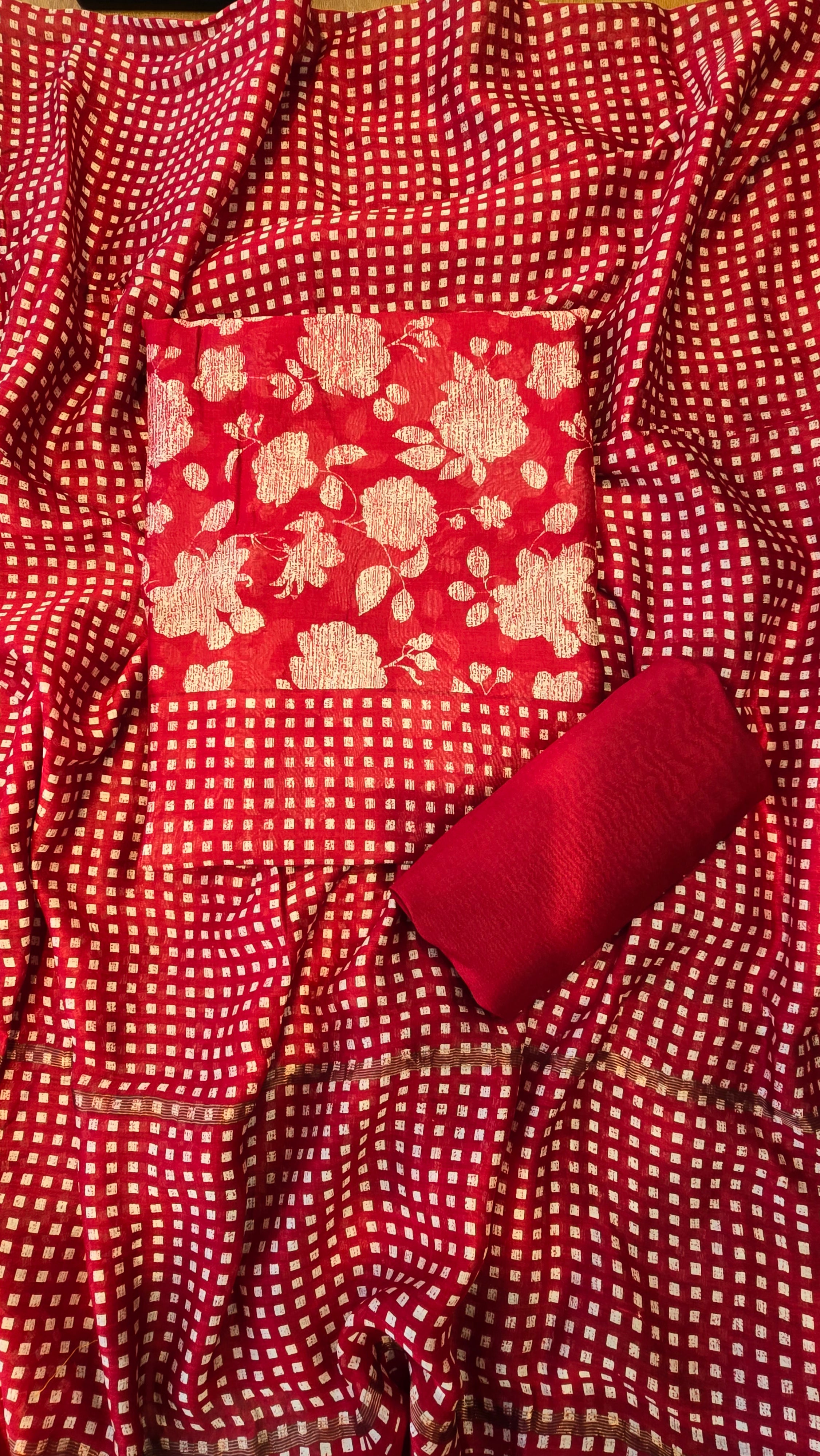 Red Maheswari Silk Suit Set