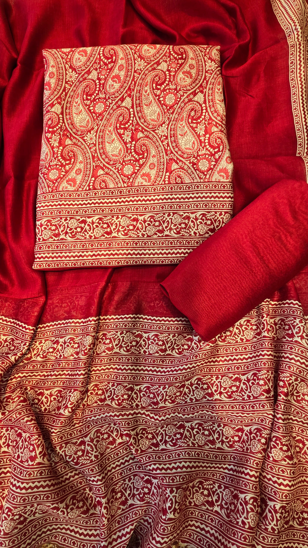 Maroon Maheswari Silk Paisly Print Suit Set