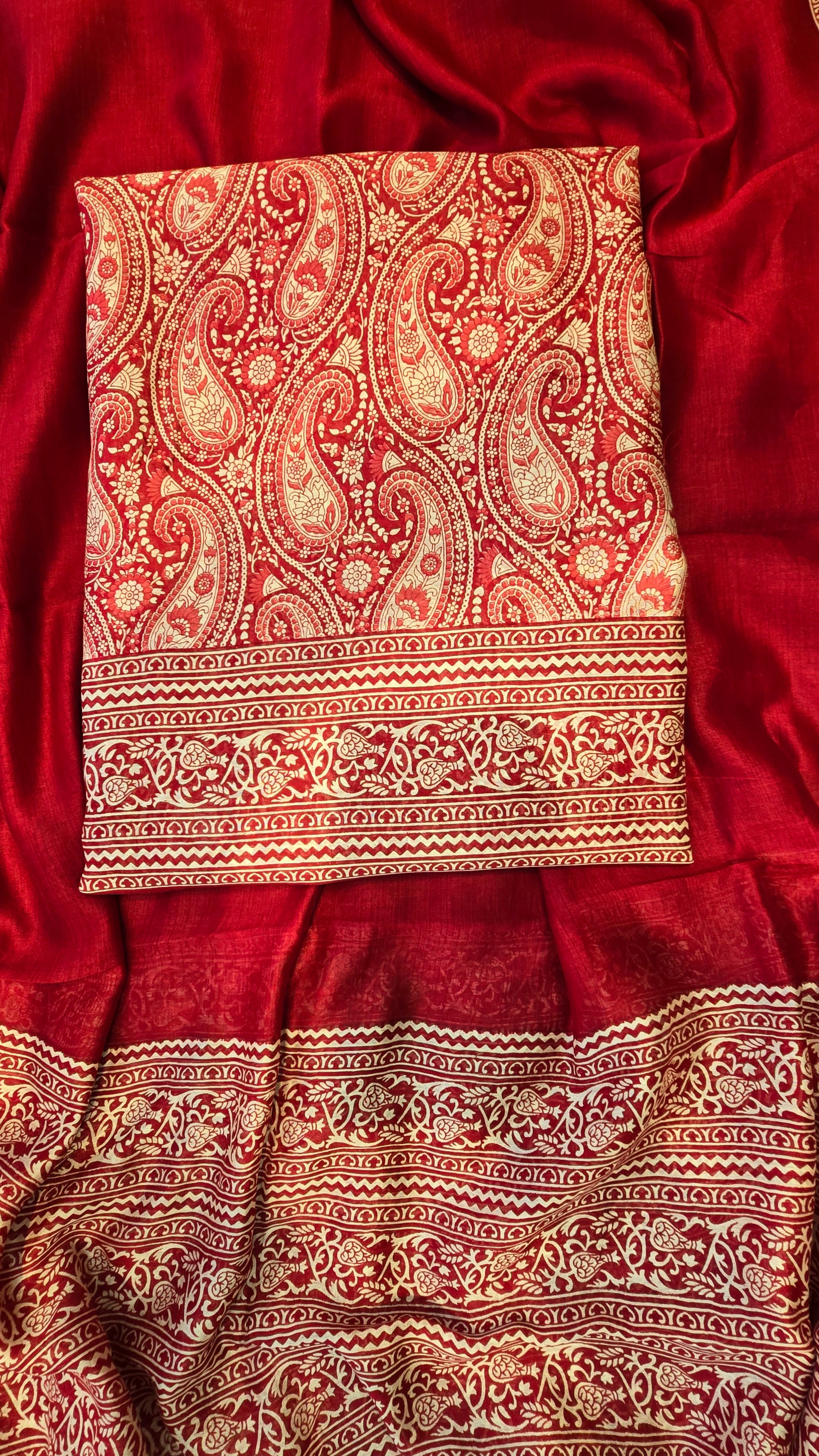 Maroon Maheswari Silk Paisly Print Suit Set