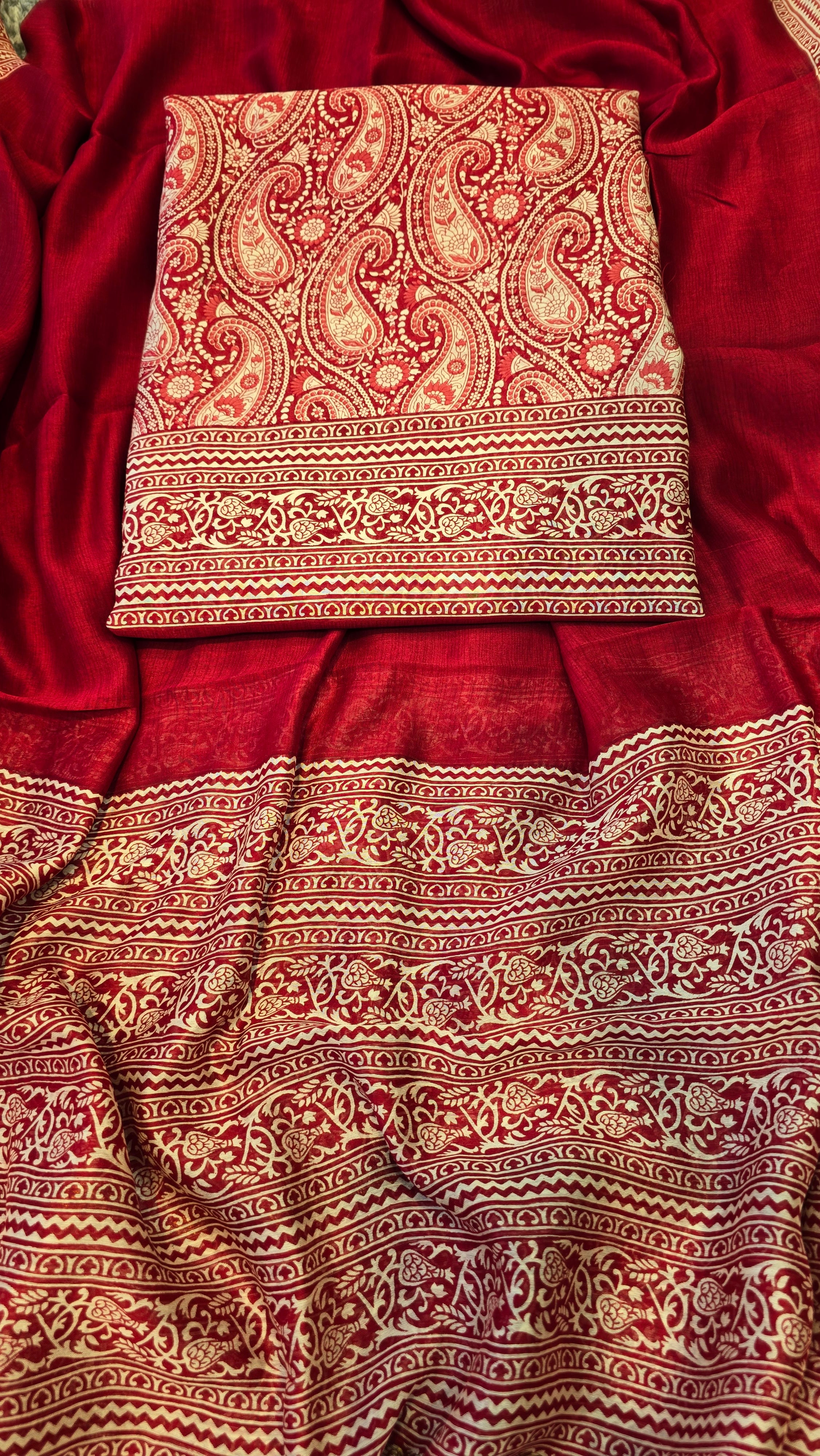 Maroon Maheswari Silk Paisly Print Suit Set