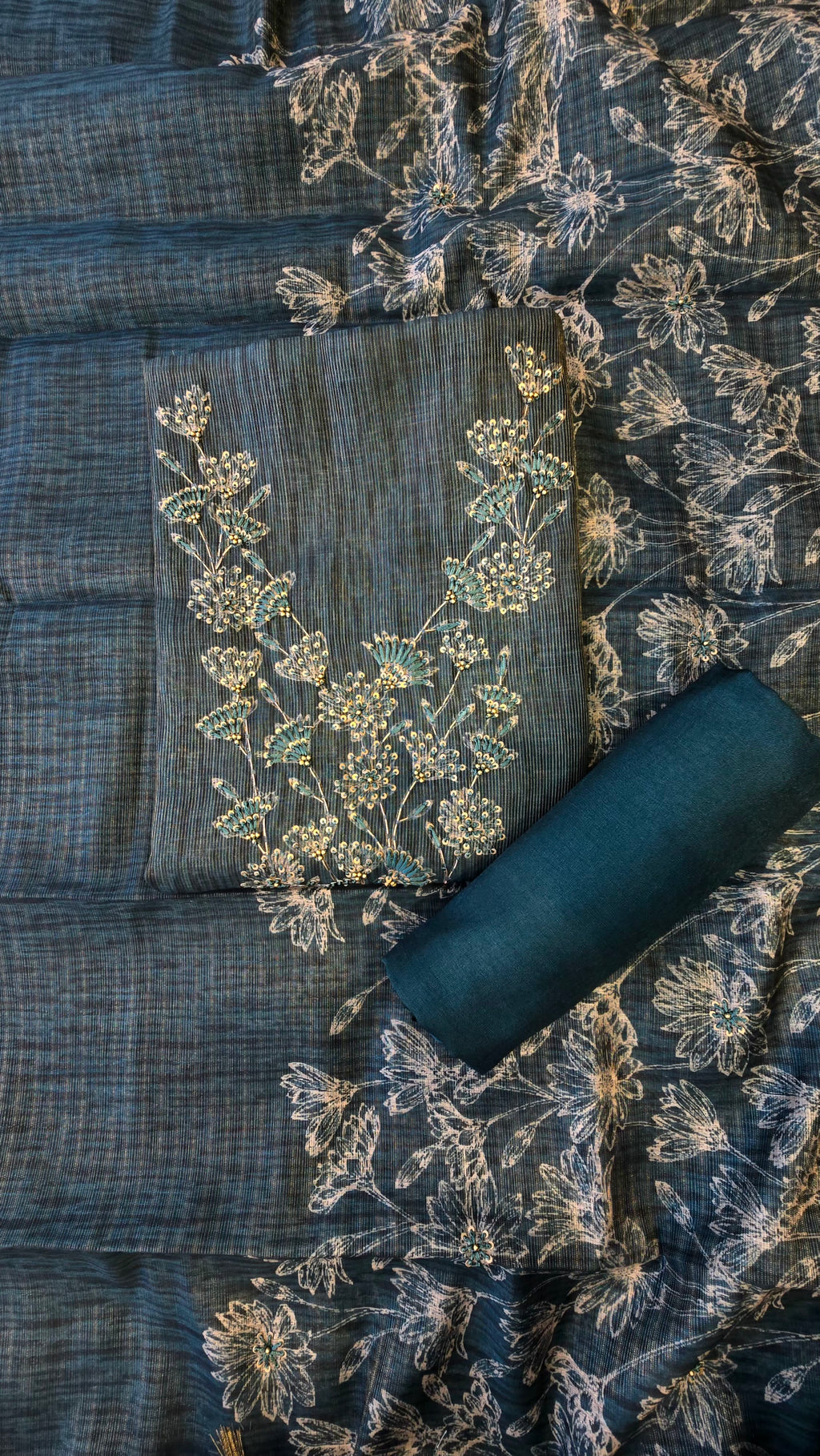 Teal Green Chanderi 3pc Suit Set