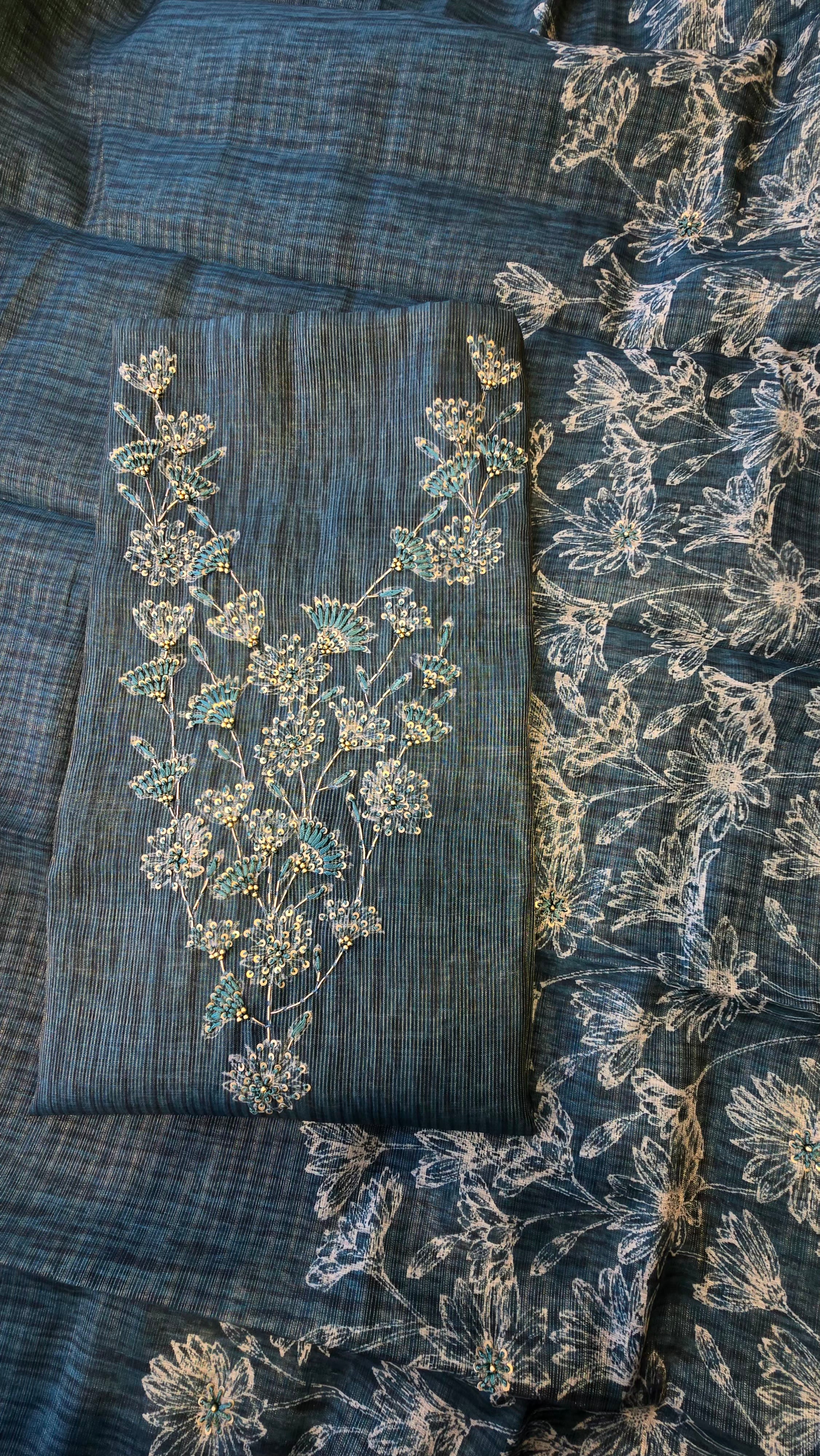 Teal Green Chanderi 3pc Suit Set