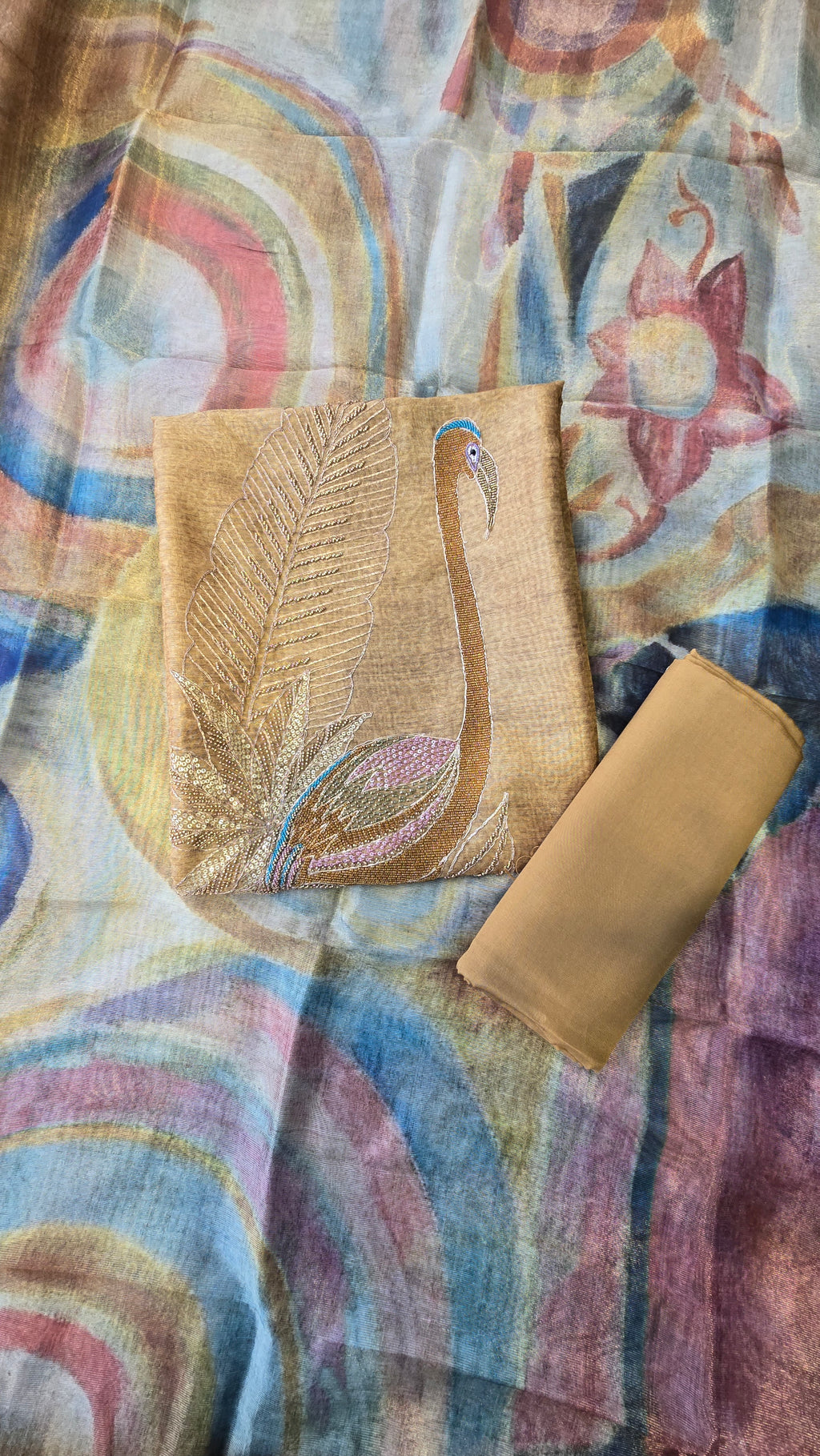 Golden Musted Chanderi Tissue 3pc Suit Set