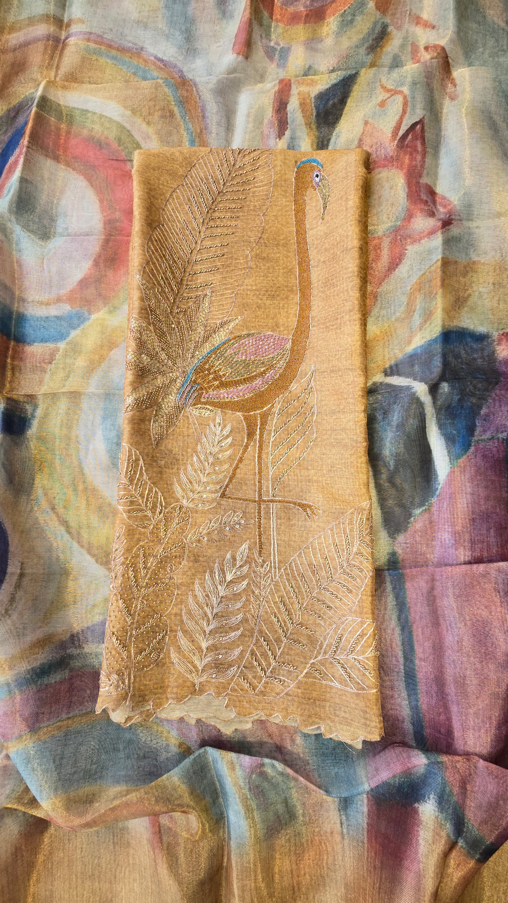 Golden Musted Chanderi Tissue 3pc Suit Set