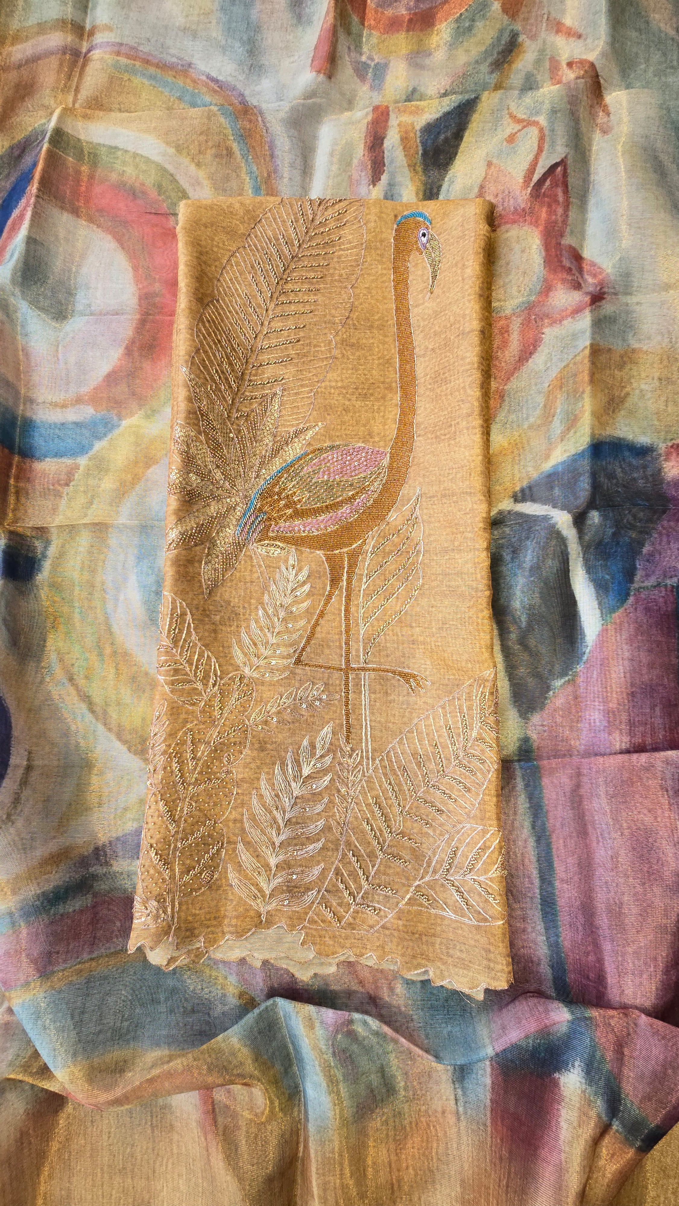 Golden Musted Chanderi Tissue 3pc Suit Set