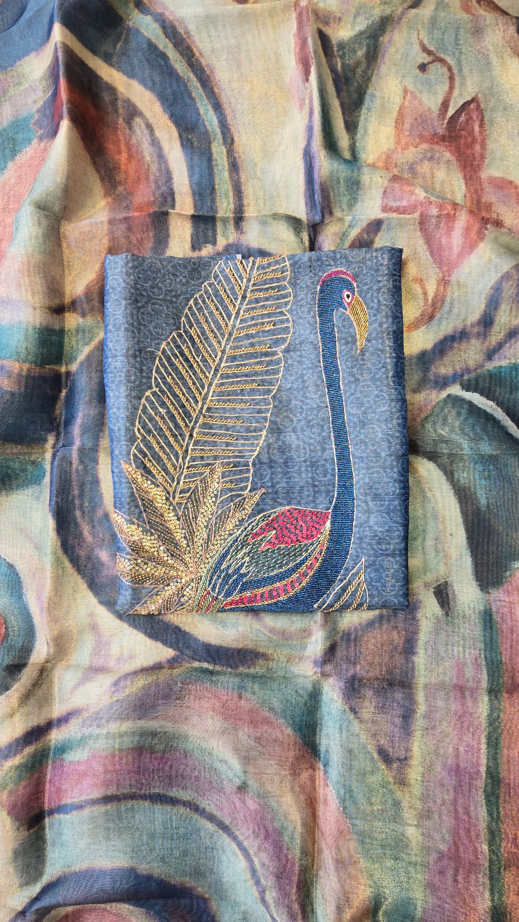 Blueish Grey Chanderi Tissue 3pc Suit Set