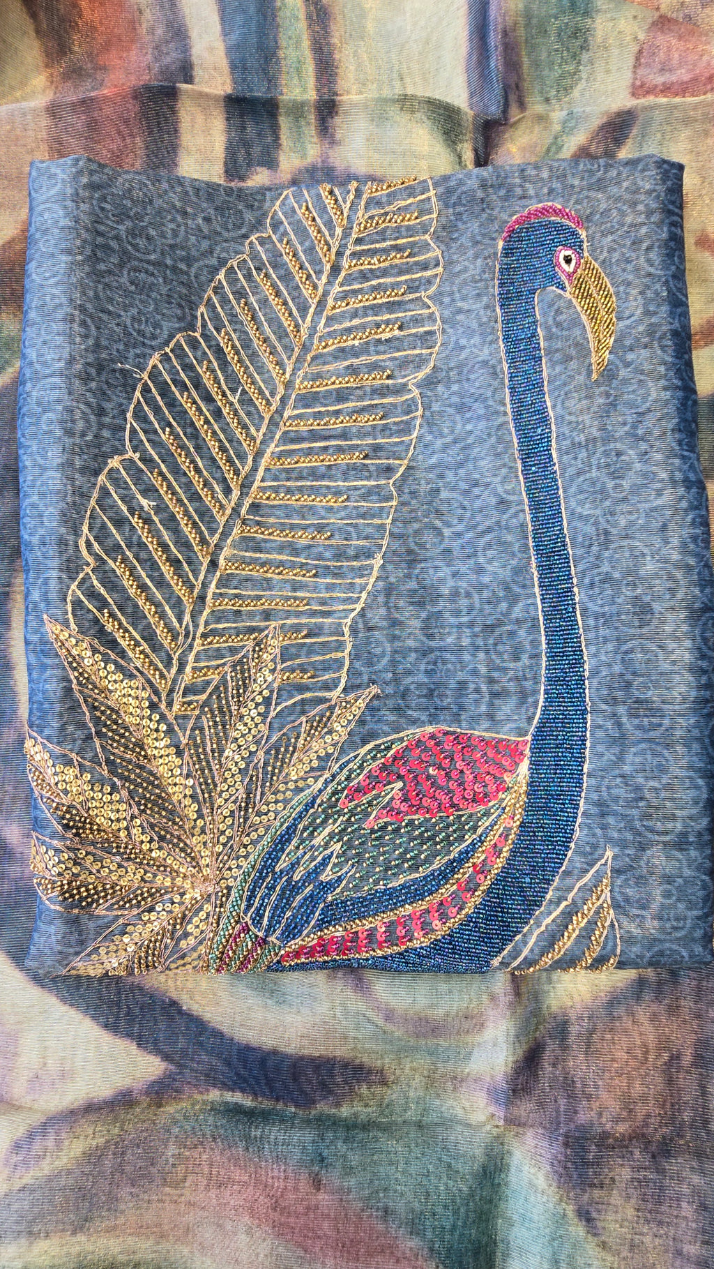 Blueish Grey Chanderi Tissue 3pc Suit Set