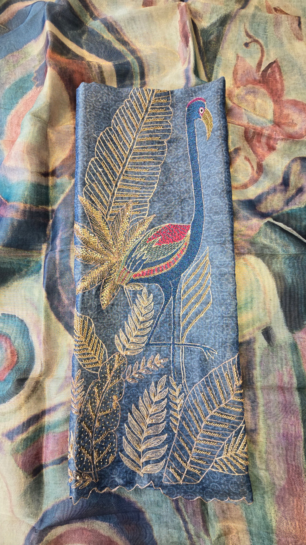 Blueish Grey Chanderi Tissue 3pc Suit Set