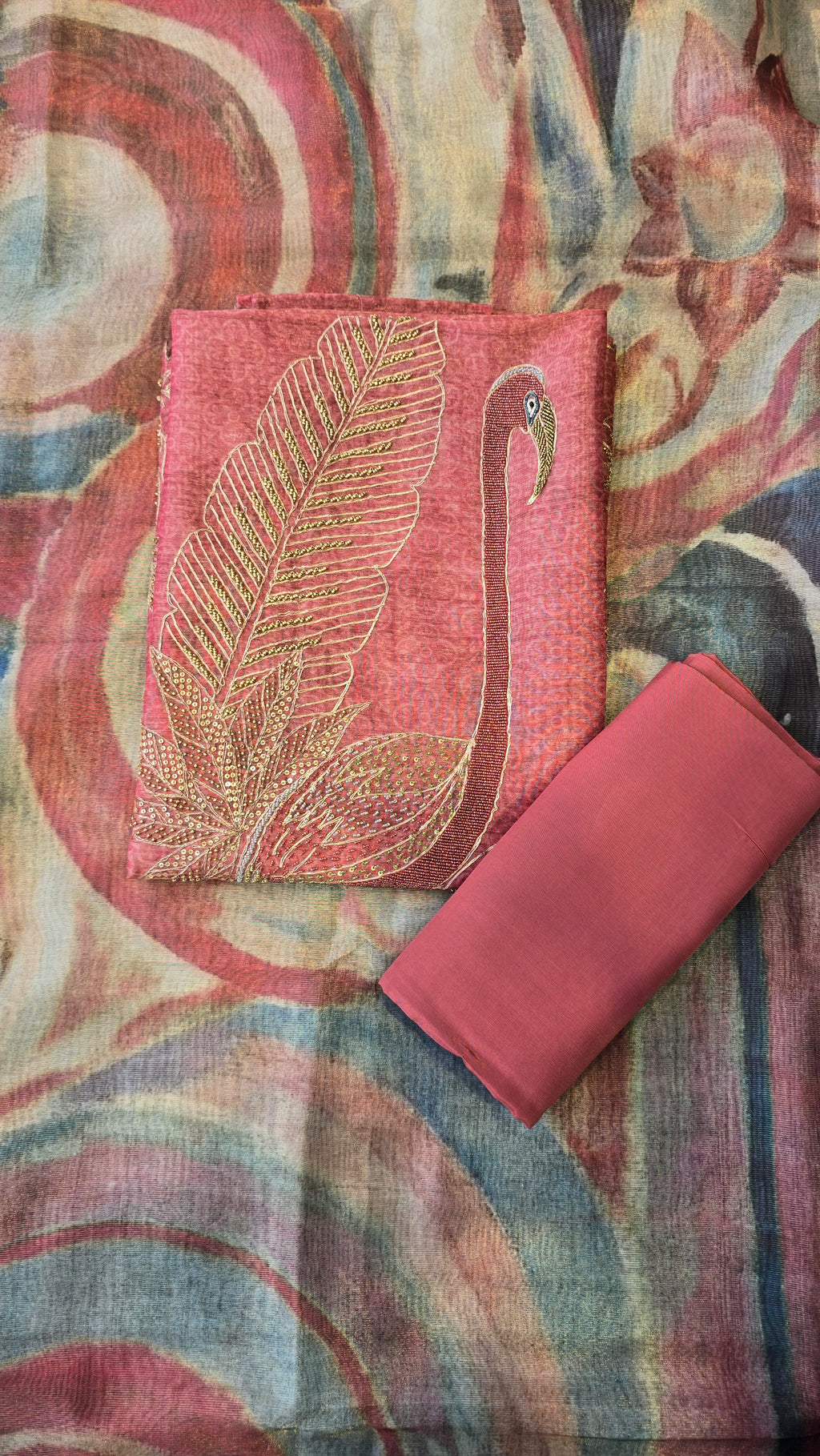 Rust Orange Chanderi Tissue 3pc Suit Set