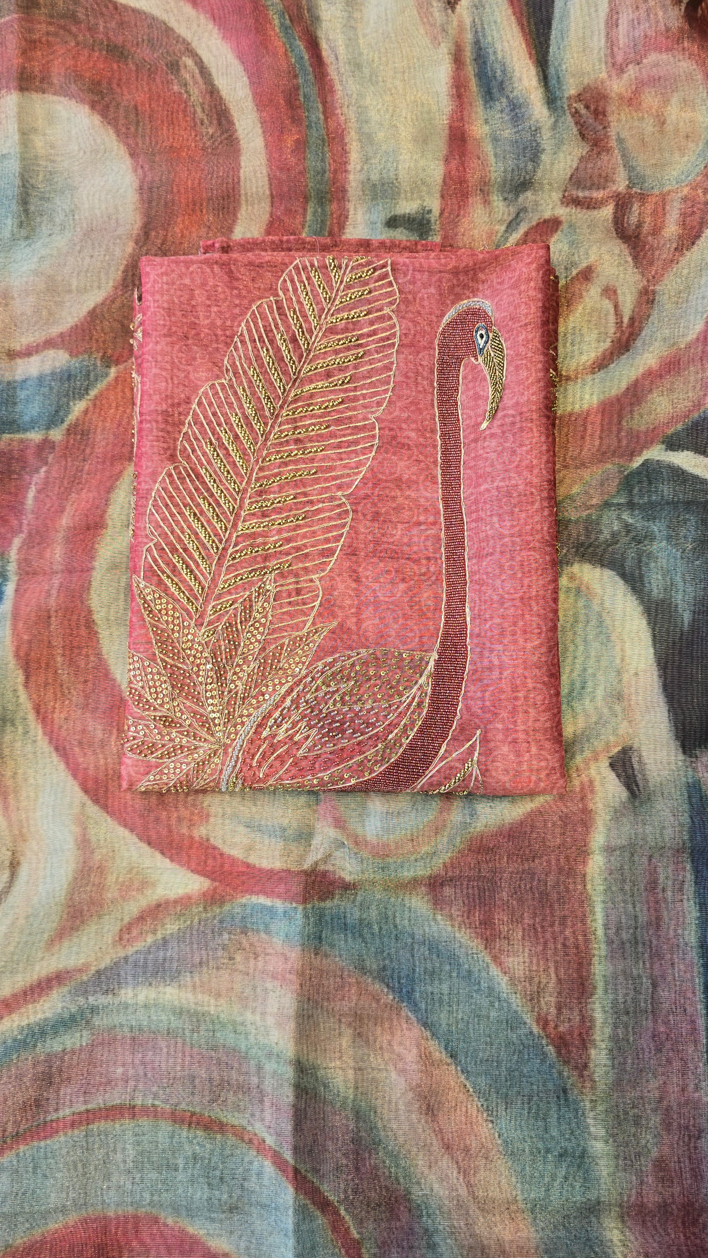 Rust Orange Chanderi Tissue 3pc Suit Set