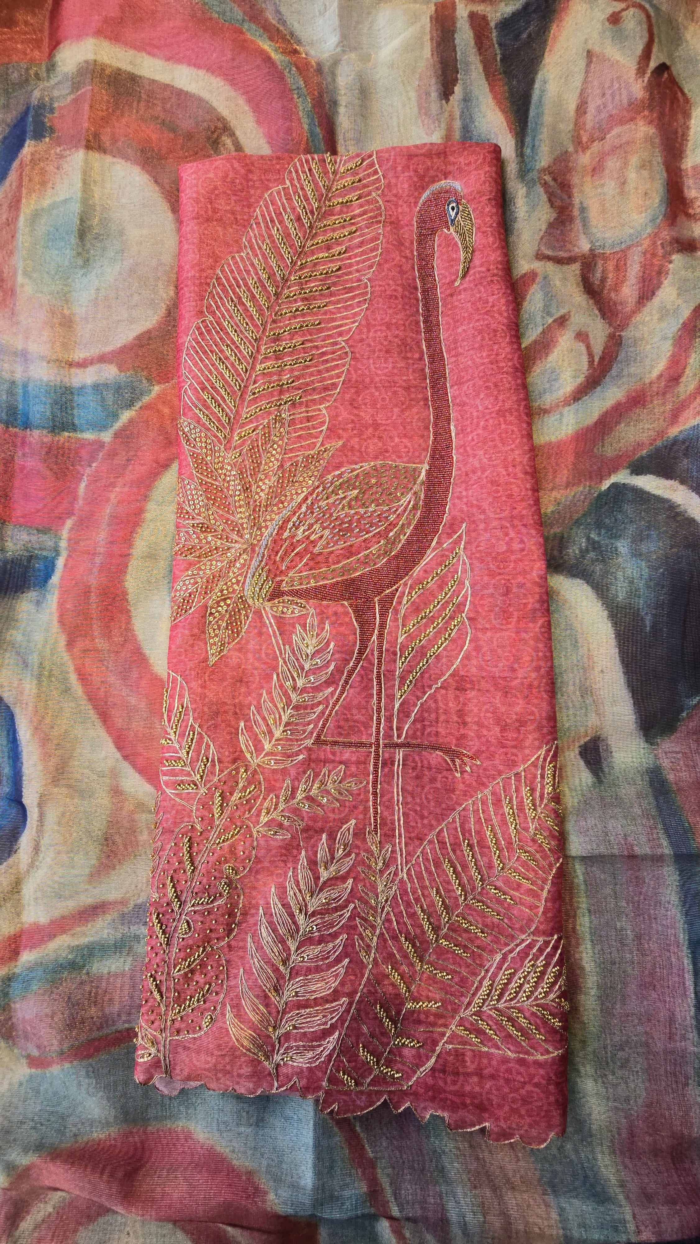 Rust Orange Chanderi Tissue 3pc Suit Set