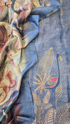 Blueish Grey Chanderi Tissue 3pc Suit Set