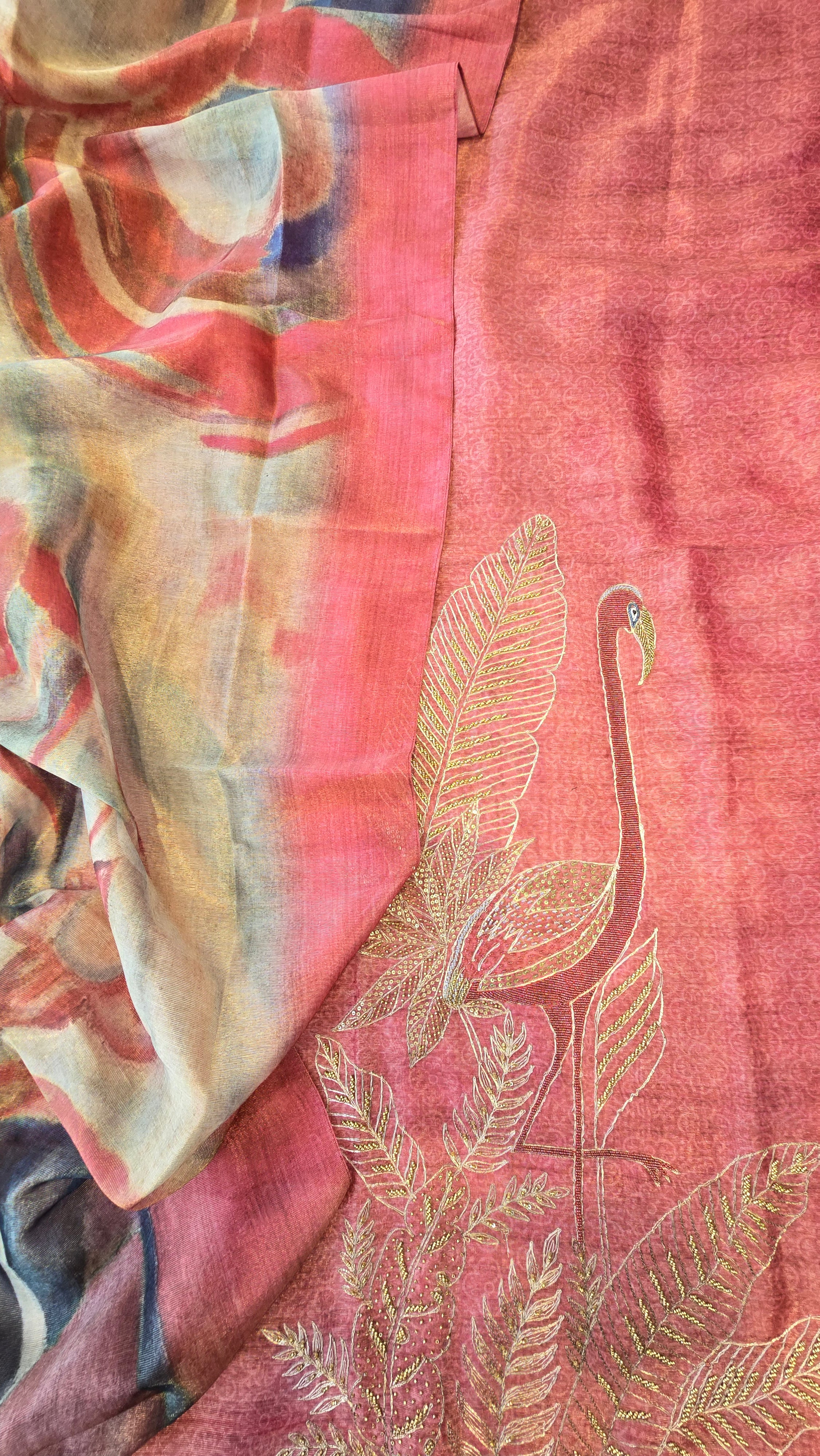 Rust Orange Chanderi Tissue 3pc Suit Set