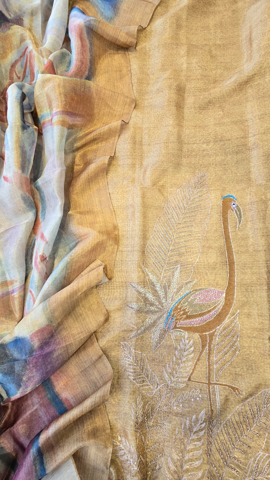 Golden Musted Chanderi Tissue 3pc Suit Set