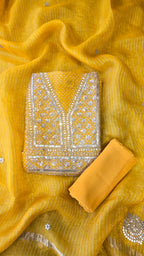 Yellow Organza Gotta Patti Work 3pc Suit Set