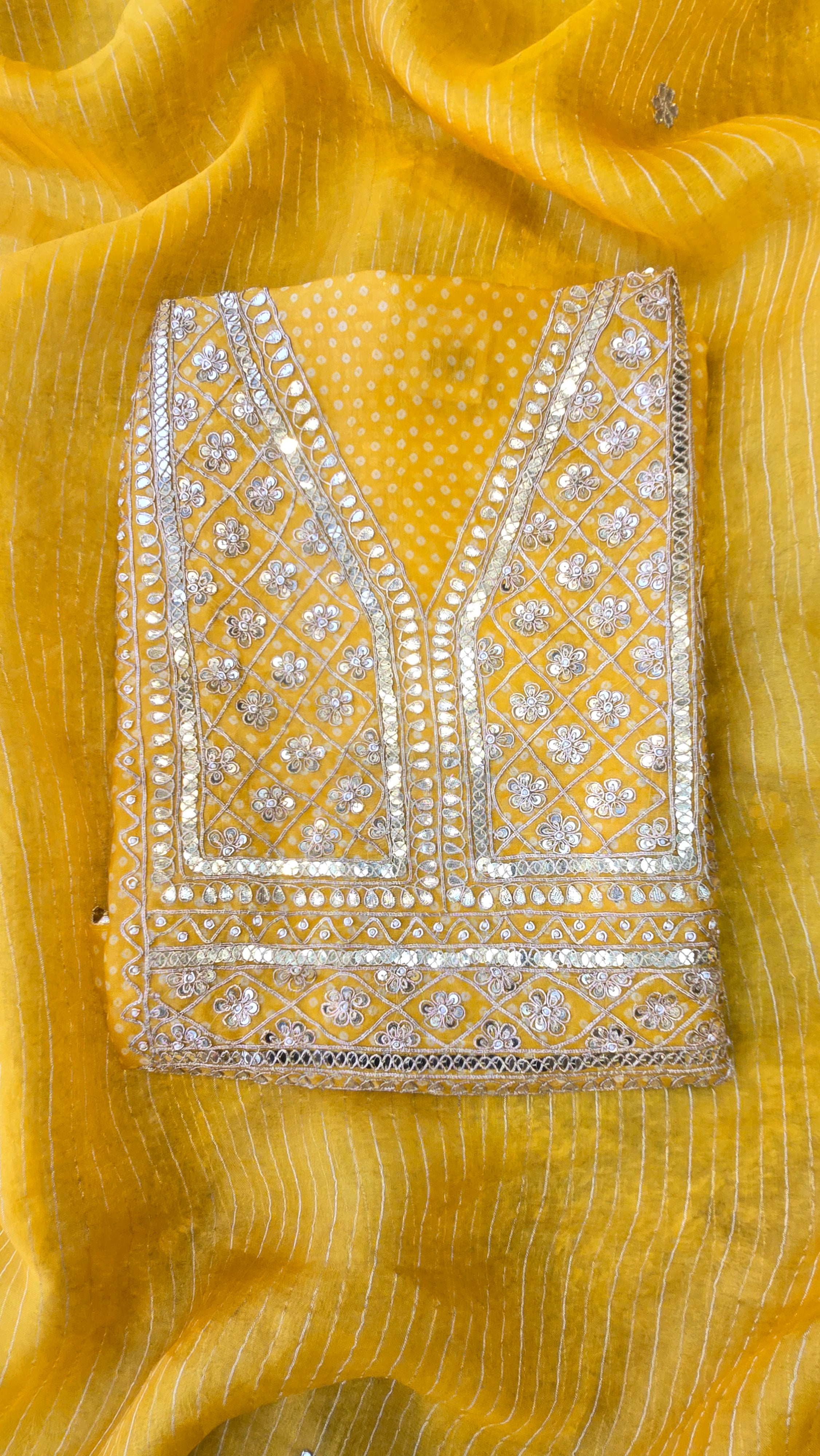 Yellow Organza Gotta Patti Work 3pc Suit Set