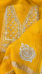Yellow Organza Gotta Patti Work 3pc Suit Set