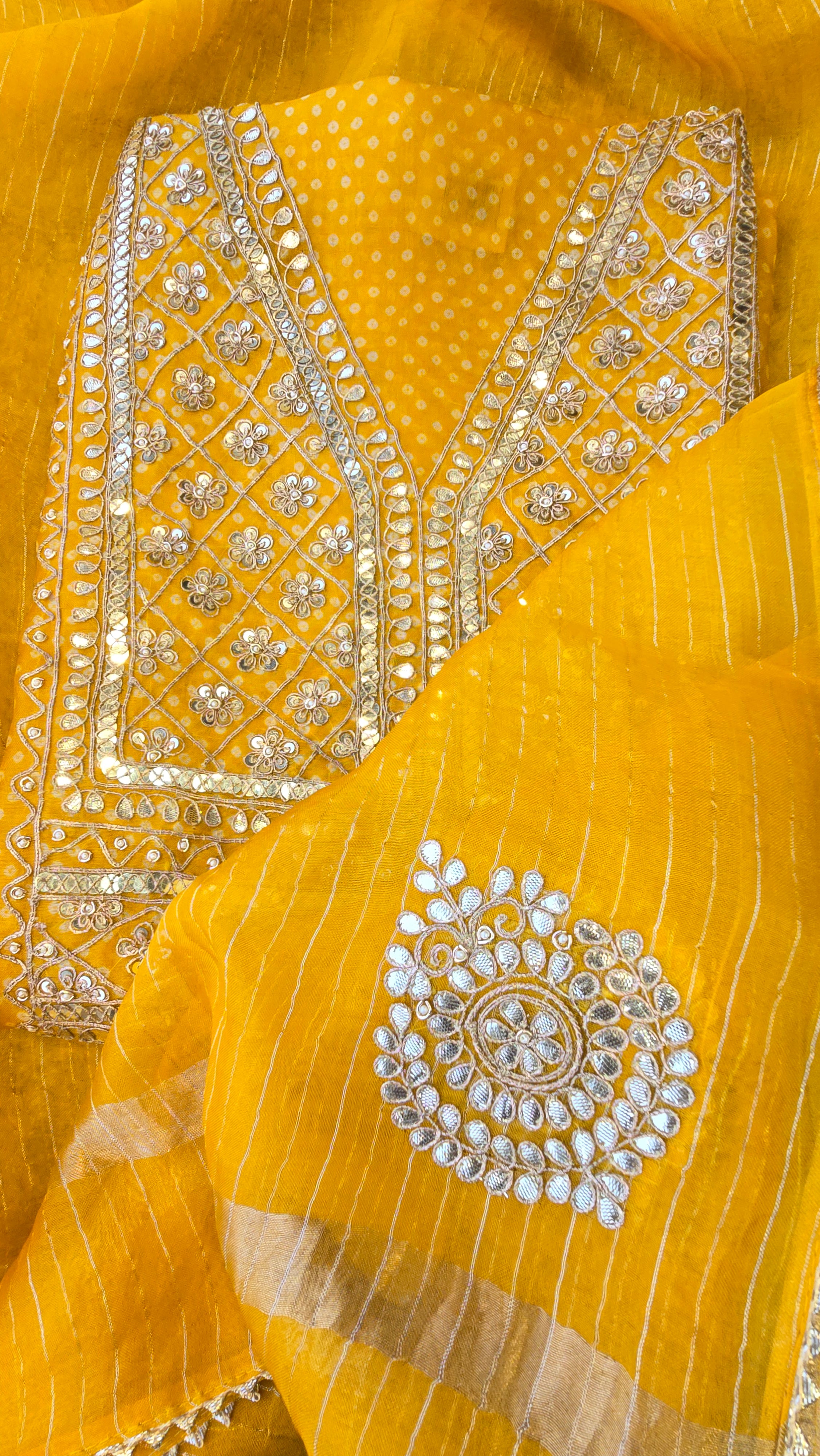 Yellow Organza Gotta Patti Work 3pc Suit Set