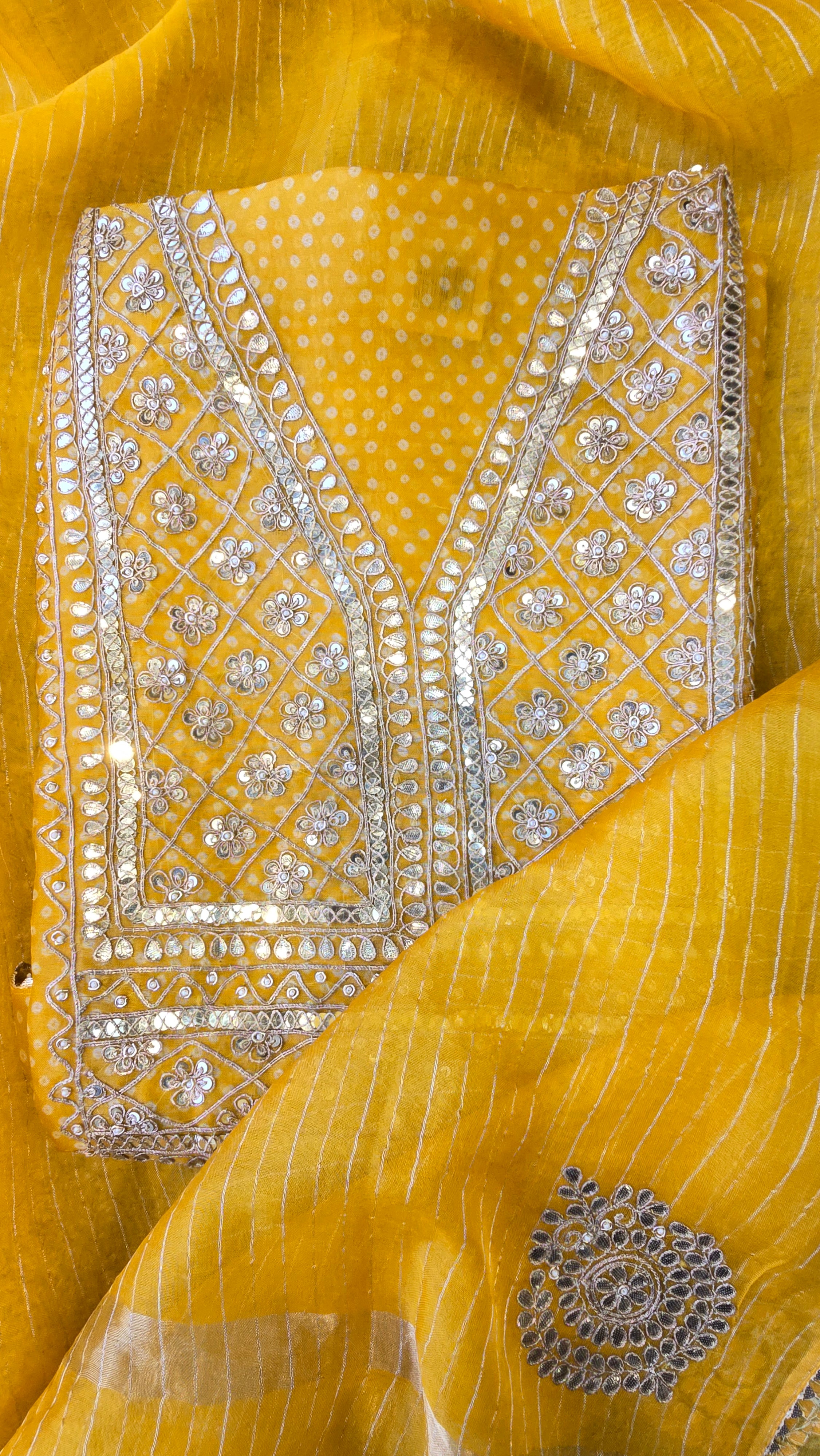 Yellow Organza Gotta Patti Work 3pc Suit Set