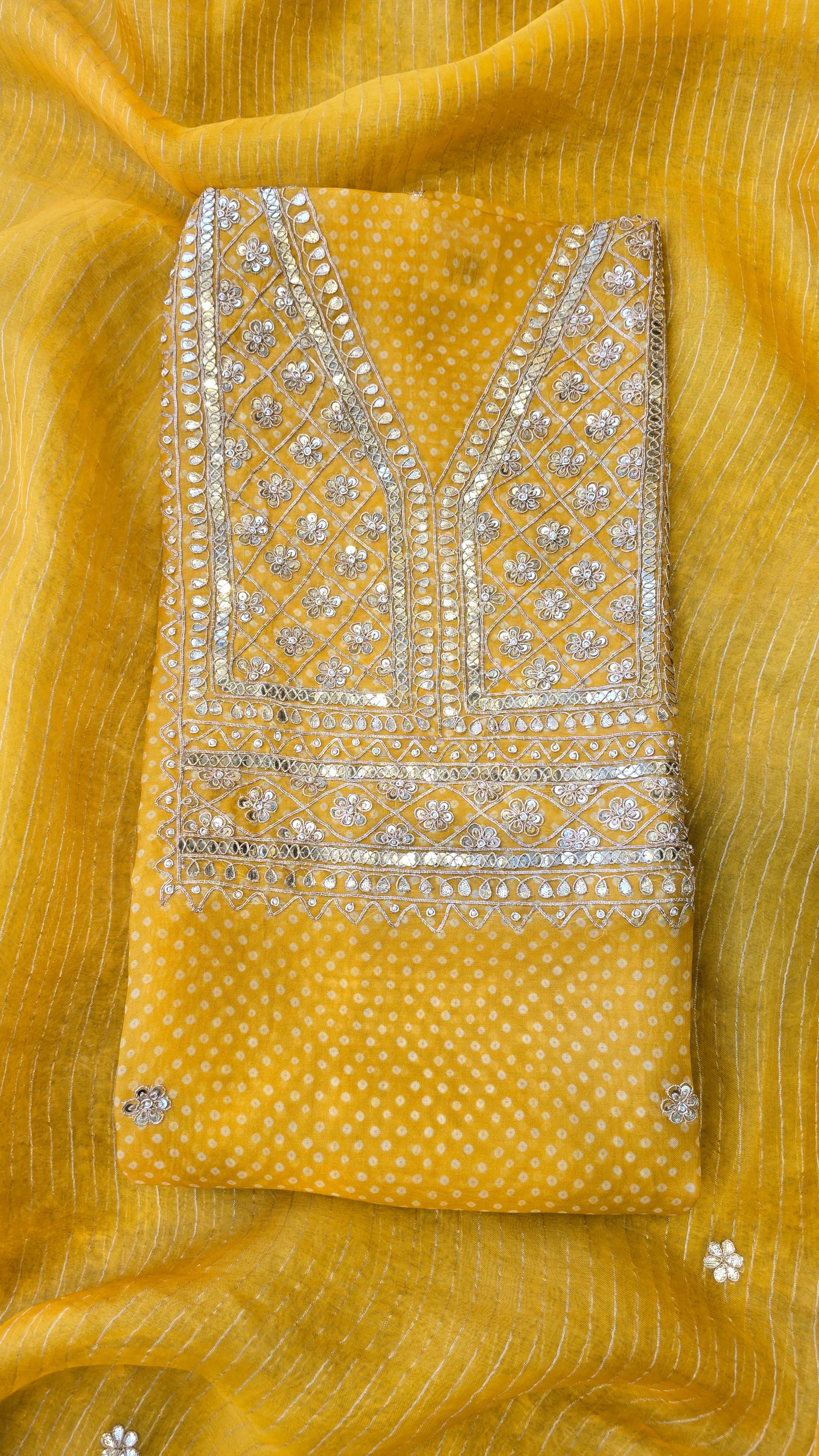 Yellow Organza Gotta Patti Work 3pc Suit Set