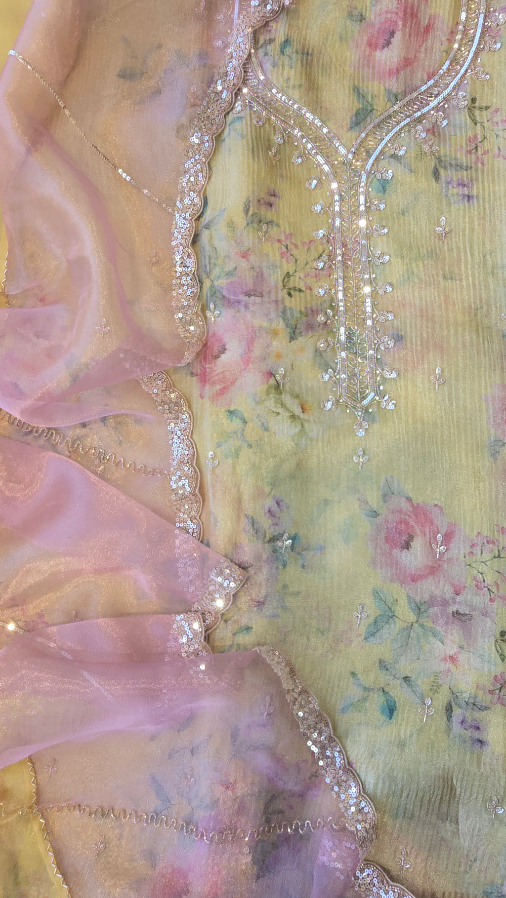 Lemon Yellow Crushed Tissue 3pc Suit Set