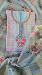 Blue Chanderi Checks 3pc Suit Set