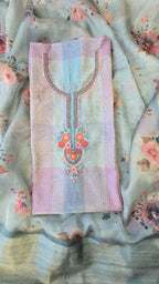 Blue Chanderi Checks 3pc Suit Set