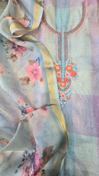 Blue Chanderi Checks 3pc Suit Set