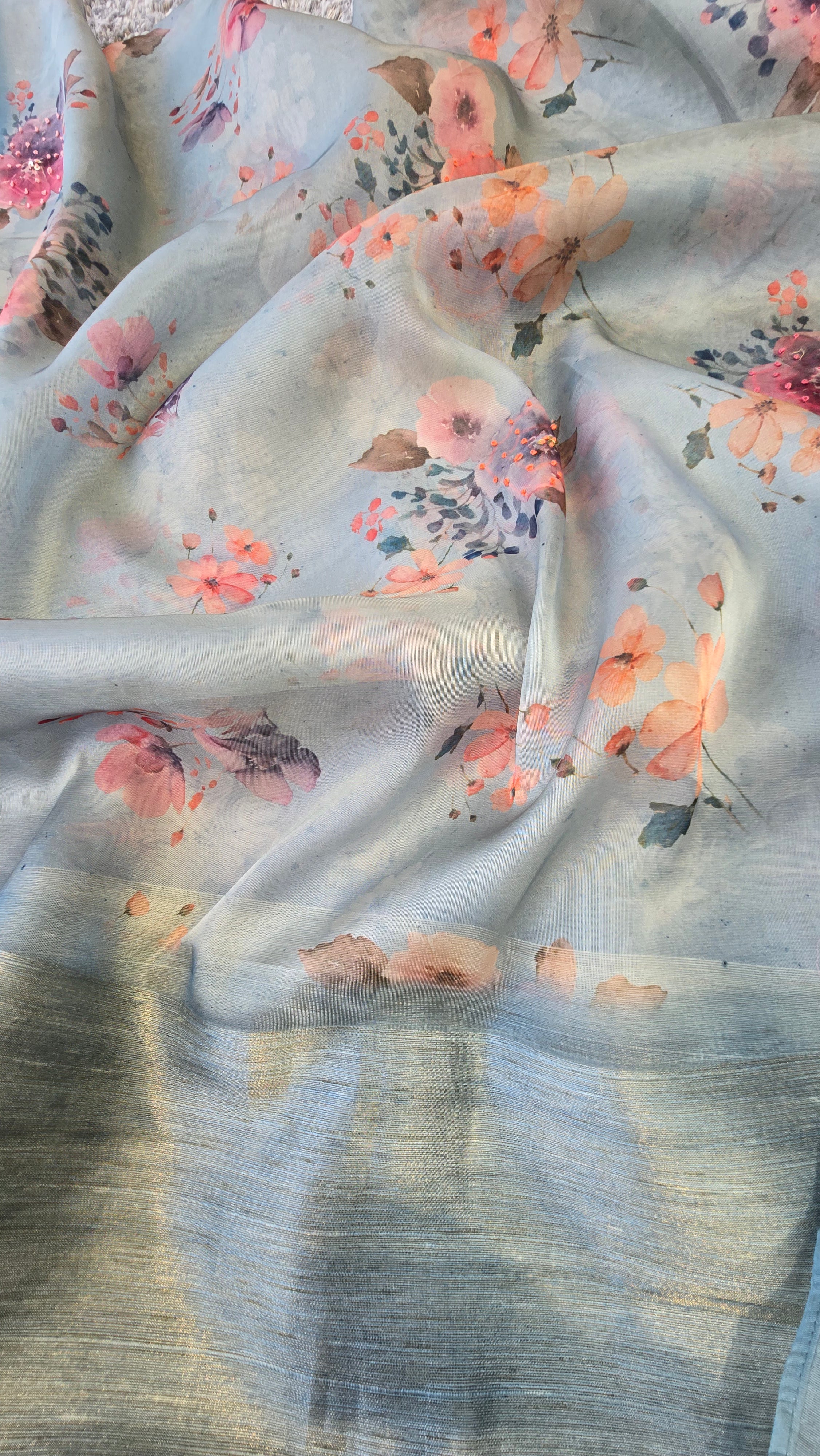 Blue Chanderi Checks 3pc Suit Set