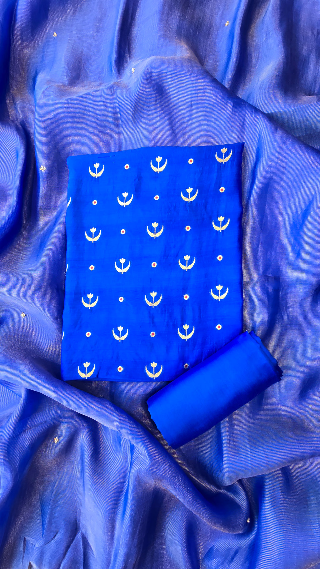 Royal Blue pure chiniya silk 3pcs suit set